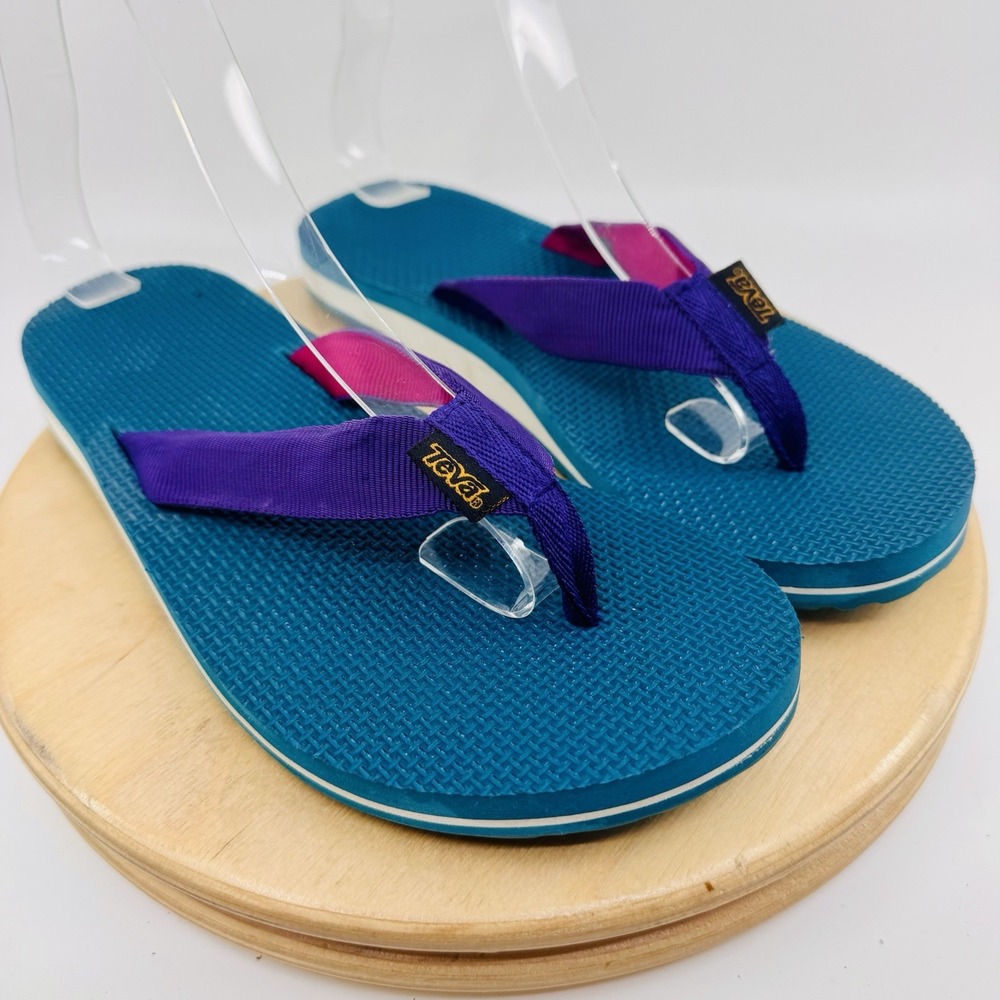 Teva Voya Flip Flops Womens 7 Teal Purple Pink Comfort Beach Sandals